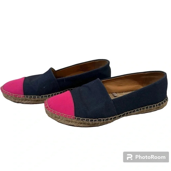 J.Crew Factory Canvas Colorblock Pink & Navy CapToe Slip on Espadrilles Size 7.5 - Picture 1 of 9